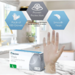 Vitals Vinyl Disposable Gloves - 100 Count - Large- Transparent Clear Gloves